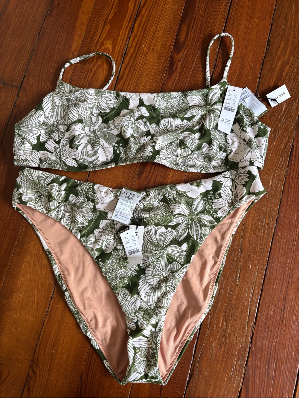 J. Crew green & White Floral liberty Bikini set
